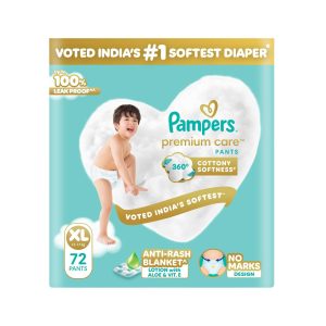 pampers premium care pant style baby diapers xl 72 count | 360° cottony softness | no marks design | india's #1 softest diaper
